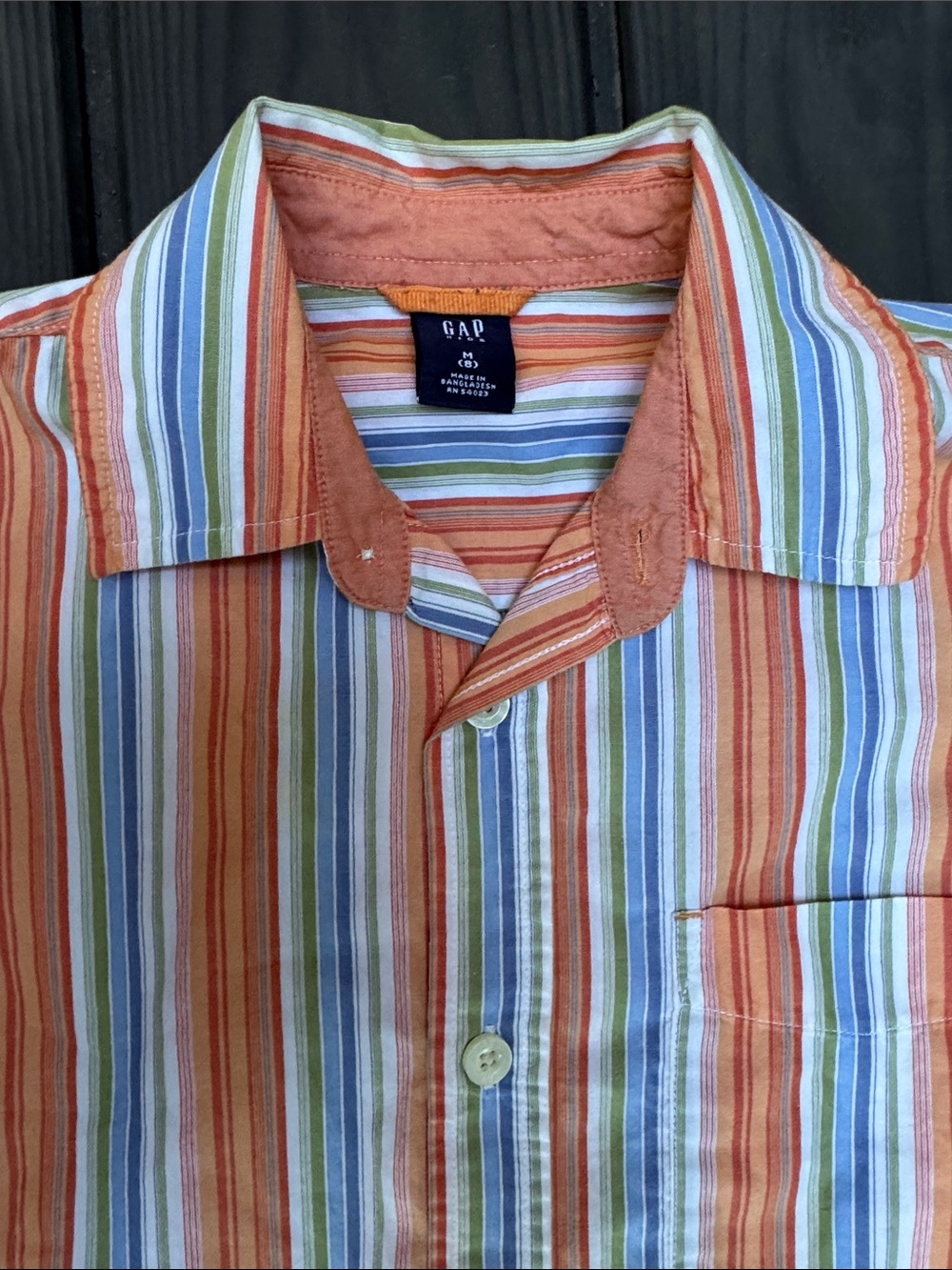Casual Short-Sleeve Button-Up Stripe Shirt in , Coral, Blue & White